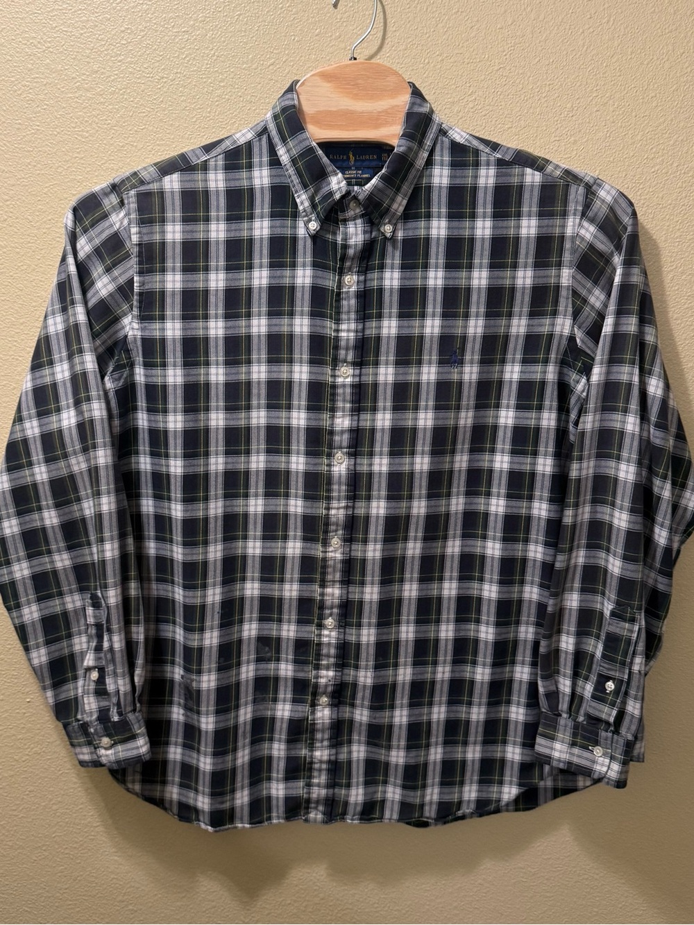 Men’s XXL Ralph Lauren Navy Blue Plaid Classic Fit Button Down Long Sleeve Shirt